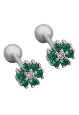 lovely tiny silver cubic zirconia snowflake emerald baby birthstone earrings